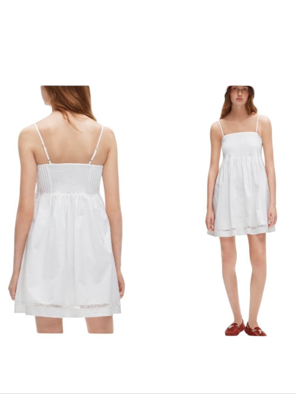 NWT J. Crew Pintuck mini dress Cotton poplin White Spaghetti Strap Eyelet Size M